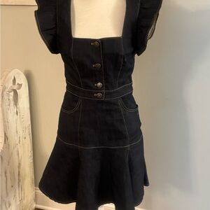Cinq a Sept Black Denim Dress with Ruffle Accents